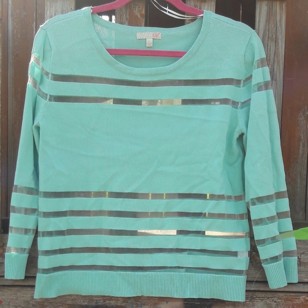 🔥4/$15 Dillards STRIPS OF SEE THROUGH SWEATER